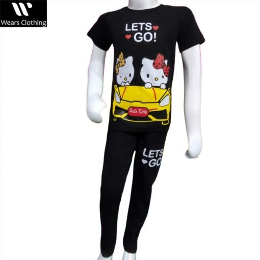 Black Yellow Car Cartoon Print Tracksuit For Kids