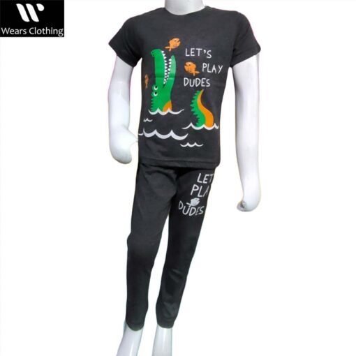 Charcoal Crocodile Cartoon Print Tracksuit For Kids