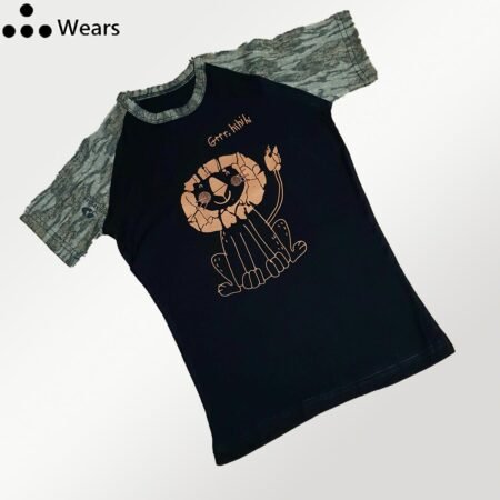 Kids Black Color Lion T shirt for boys - 100% Cotton