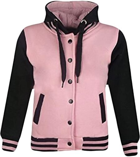 Minor Fault Kids Fleece Designer Baseball Plain Track Suit For Girls Minor Fault- Pink Color