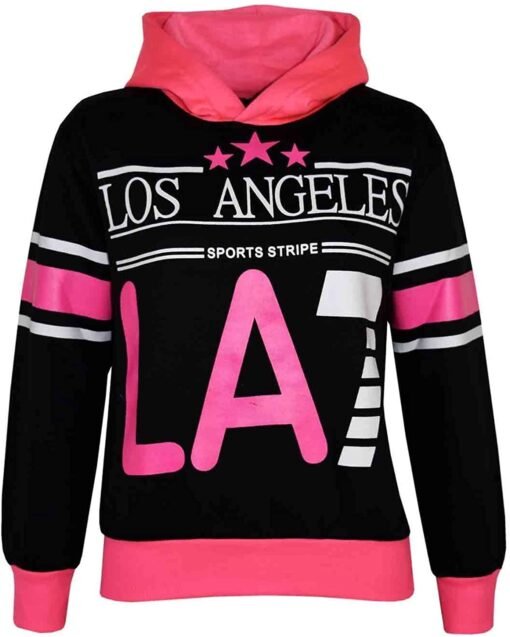 Minor Fault  Export Leftover Black Pink LA7 Print Hoodie For Girls