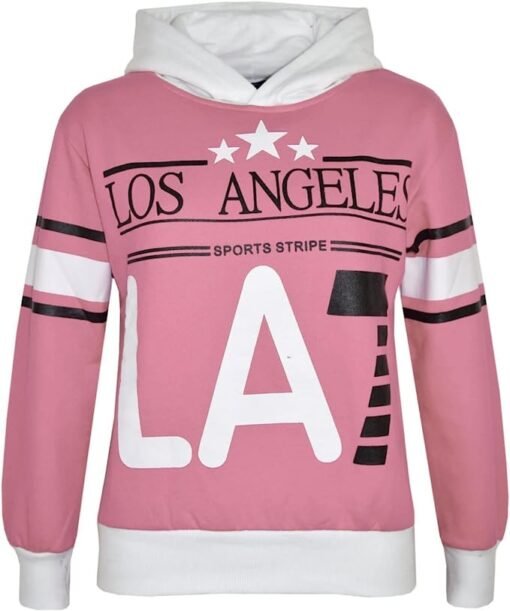 Minor Fault Kids Fleece Grey Pink White LA7 Printed Hoodie For Girls