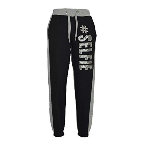 Minor Fault Fleece Black Grey Selfie Embroidery Trouser For Girls