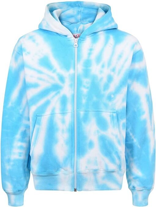 Minor Fault Kids Fleece Tie Dye Print Blue Fleece Hoodie Zipper for girls