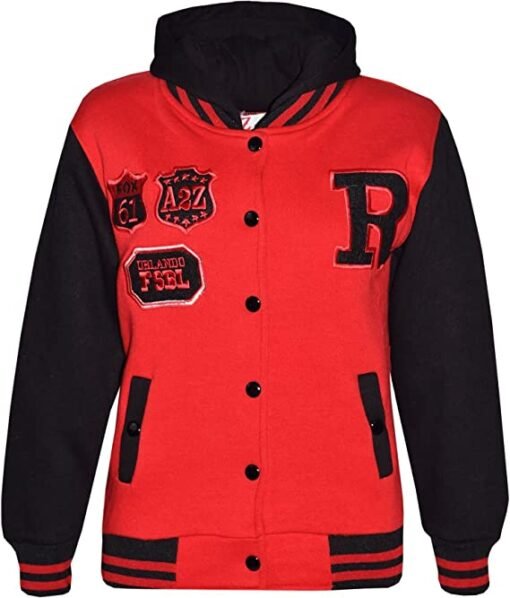 Minor Fault Kids Fleece Baseball Selfie  Hoodie - Black Red for Girls