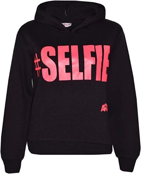 Minor Fault Kids Fleece Export Leftover Black, Pink Selfie Crop Top Hoodie for Girls