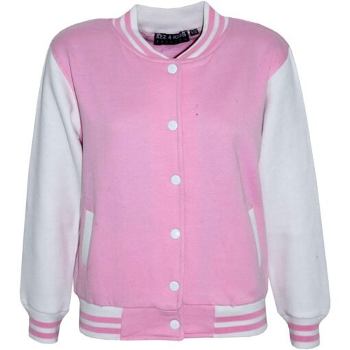 Minor Fault Kids Fleece Designer Baseball Plain Top For Girls - Pink White Color