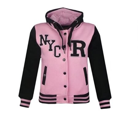 Minor Fault Kids Fleece Baseball Hooded Jacket Varsity Hoodie  - Pink Black