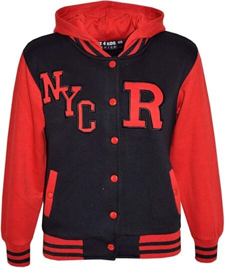 Minor Fault Kids Fleece Baseball Selfie  Hoodie - Black Red for Girls