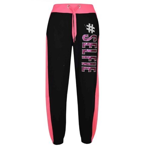 Minor Fault Fleece Black Pink Selfie Embroidery Trouser For Girls