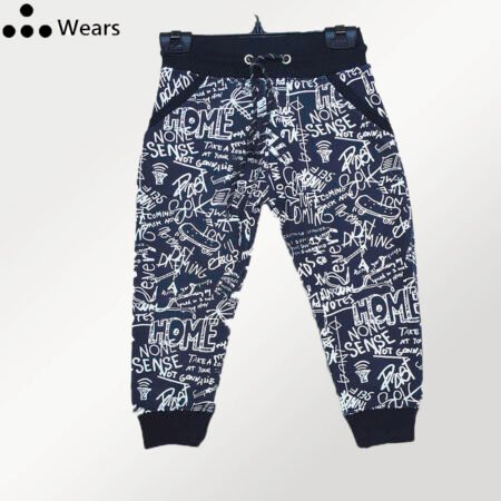 Fleece Black, White Printed Trouser for Kids