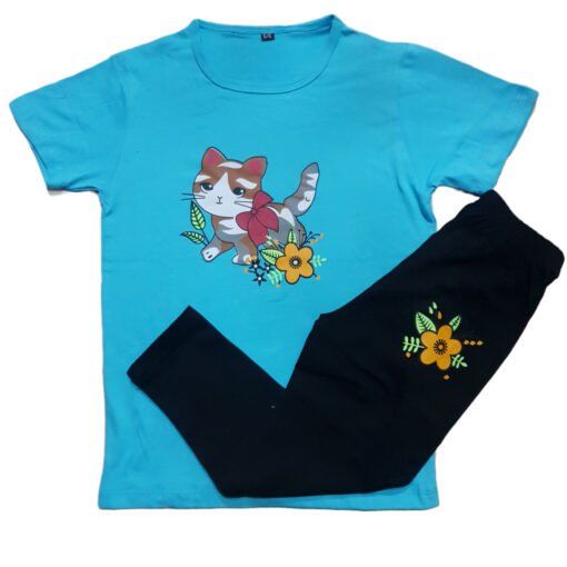 Blue Cat Shirt, Trouser Track Suite For Kids