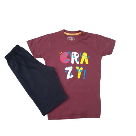 Kids Crazy Brown Printed Cotton Shorts and Tee Shirts For Kids