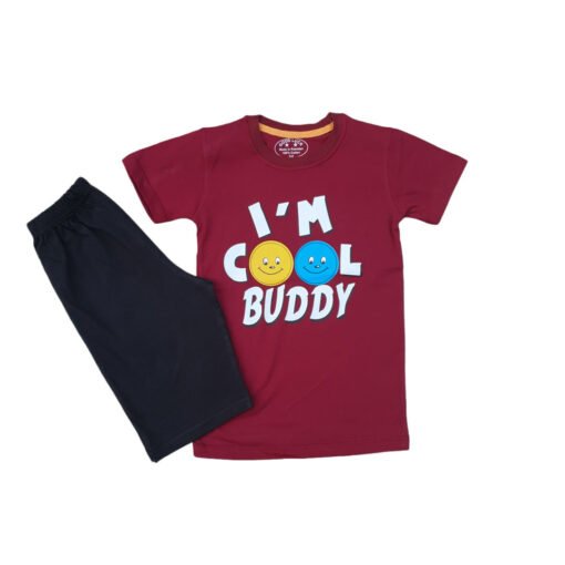 Brown I M COOL Printed Cotton Shorts and Tee Shirts For Kids