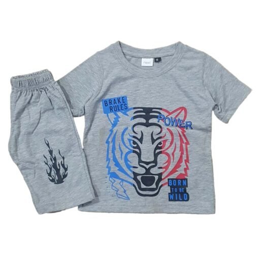 Grey Lion Print Tracksuit Nikar Shirt For Kids