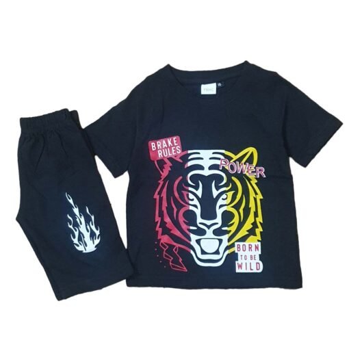 Black Lion Print Tracksuit Nikal Shirt For Kids