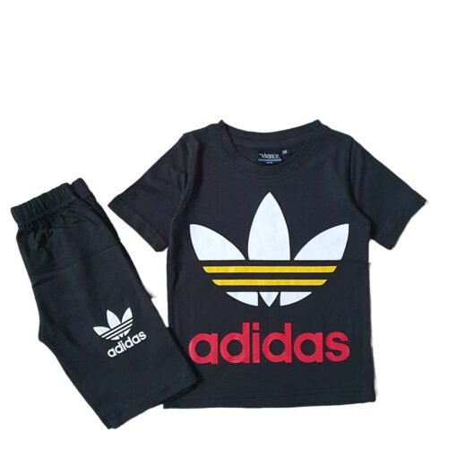 Black Adidas Print Tracksuit Nikar Shirt For Kids