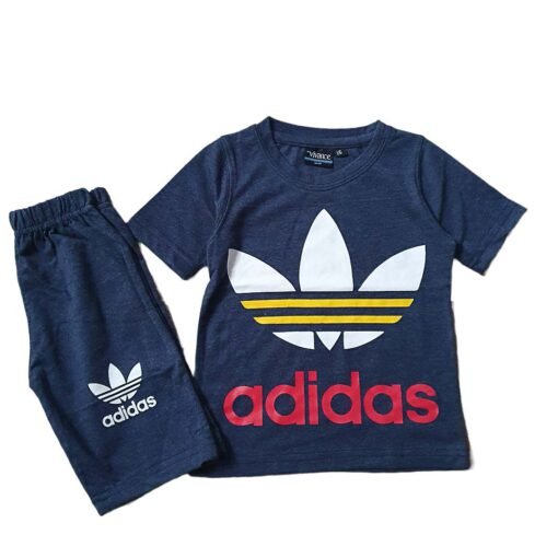 Charcoal Adidas Print Tracksuit Nikar Shirt For Kids