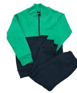 Fleece Black Green Zipper Track Suit G1