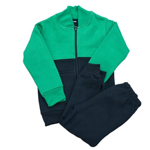 Fleece Black Green Zipper Track Suit G1