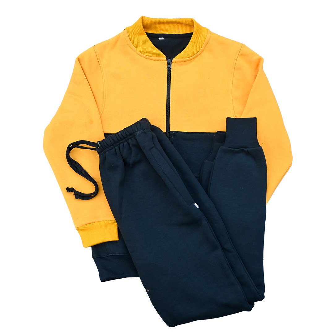 Fleece Black Yellow Zipper Track Suit – Kiddos Wears