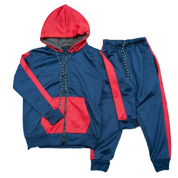 Fleece Athletic Sportswear Blue Red Zipper Tracksuit