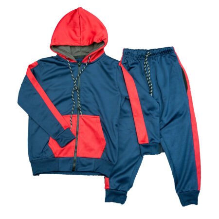 Fleece Athletic Sportswear Navy Red Zipper Tracksuit