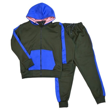 Fleece Athletic Sportswear Green Blue Zipper Tracksuit