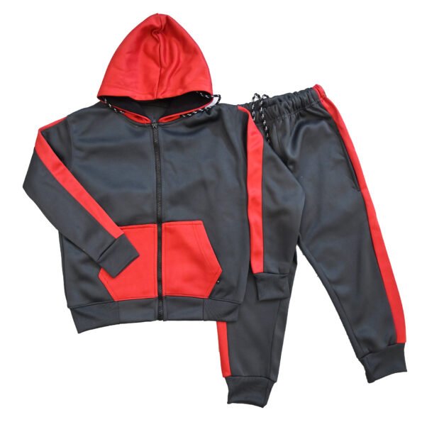 Fleece Athletic Sportswear Grey Red Zipper Track Suit