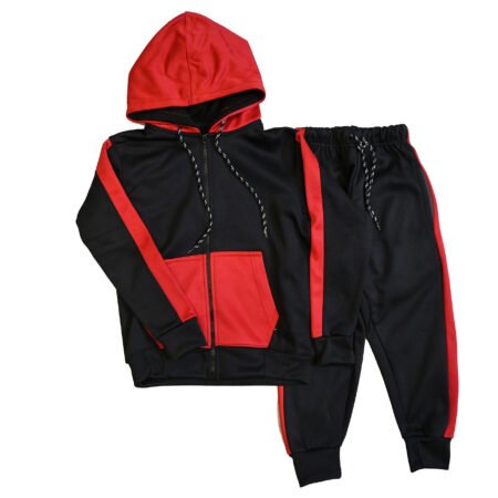 Fleece Athletic Sportswear Black Red Zipper Tracksuit