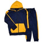 Fleece Athletic Sportswear Navy Blue Yellow Zipper Tracksuit