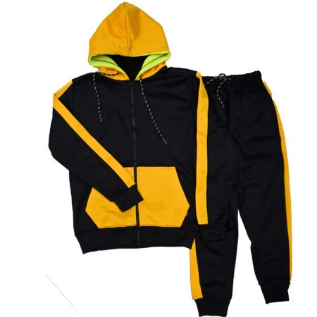 Fleece Athletic Sportswear Black Yellow Zipper Tracksuit