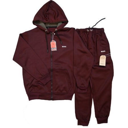 Fleece Athletic Sportswear Maroon Zipper Tracksuit