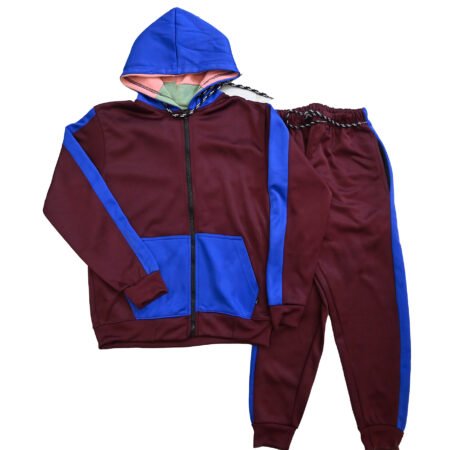 Fleece Athletic Sportswear Maroon Blue Zipper Track Suit