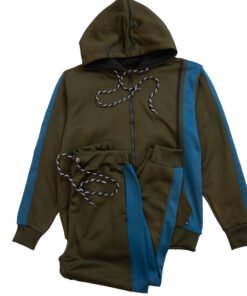 Fleece Athletic Sportswear Green Blue Zipper Tracksuit