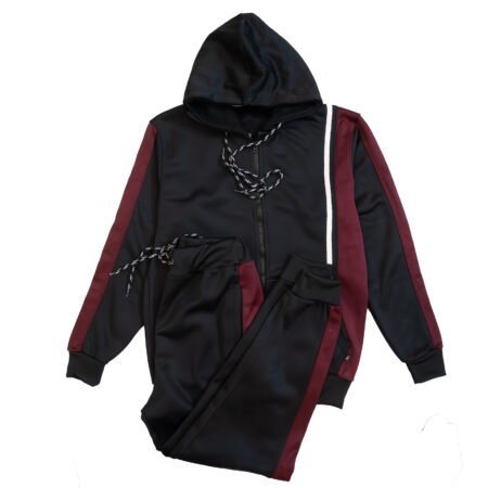 Fleece Athletic Sportswear Black Maroon Zipper Tracksuit