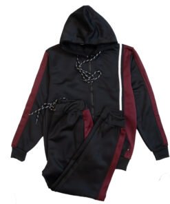 Fleece Athletic Sportswear Black Maroon Zipper Tracksuit