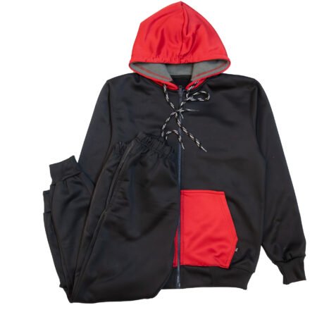 Fleece Athletic Sportswear Black Red Zipper Tracksuit