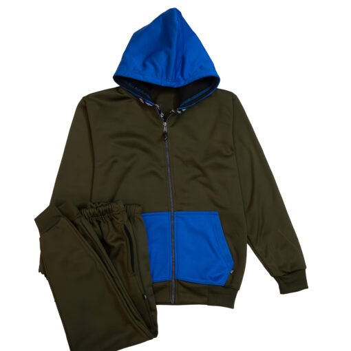 Fleece Athletic Sportswear Green Blue Zipper Tracksuit