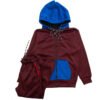 Fleece Athletic Sportswear Maroon Blue Zipper Tracksuit