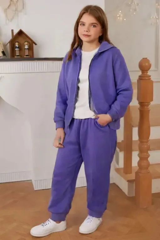 Fleece Purple Zipper Track Suit