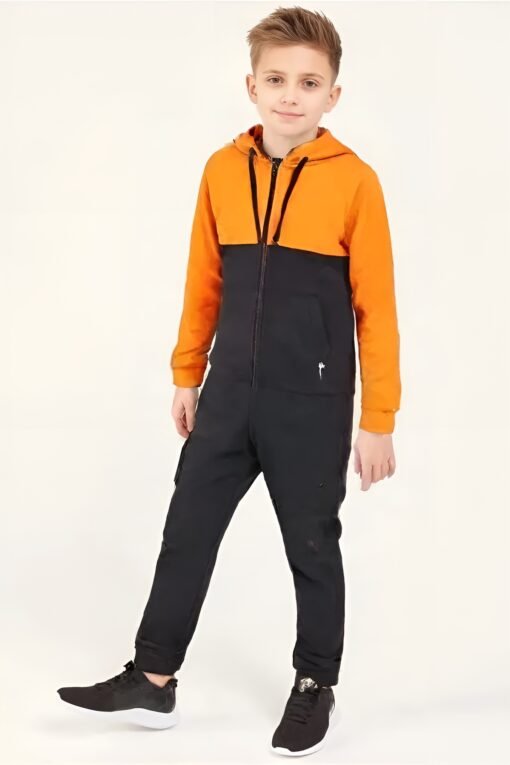 Fleece Orange Black Zipper Tracksuit