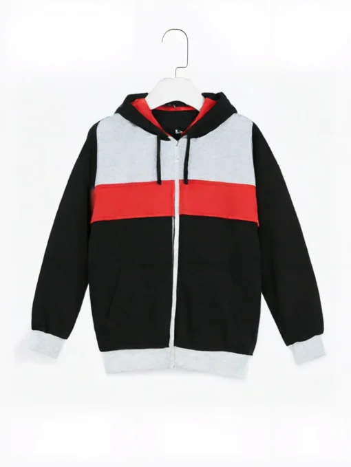 Cotton Fleece Black Red Grey Zipper